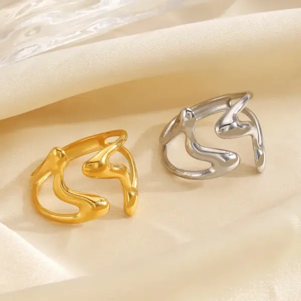 Wholesale Ion Plating (IP) 18K Gold Plated Irregular 304 Stainless Steel IG Style Simple Style Waterproof Non Tarnish Open Rings