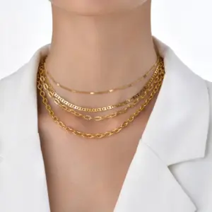201 Stainless Steel Solid Color PVD Coated 18K Gold Plated Real Gold Plated Simple Style Waterproof Non Tarnish Patchwork Cable Chain Necklace