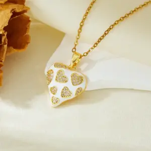 Gold White Heart Necklace T021