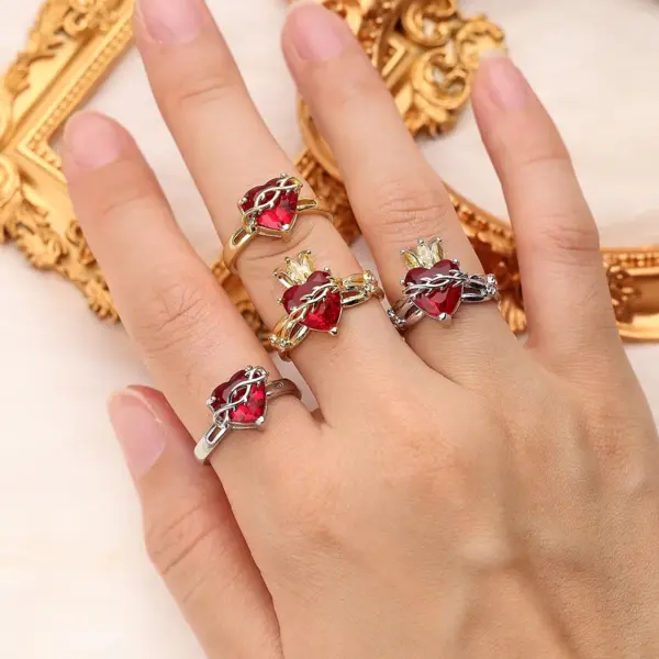 Wholesale Rack Plated 18K Gold White Cross Heart Shape Crown Artificial Gemstones Copper Glam Romantic Shiny Open Rings