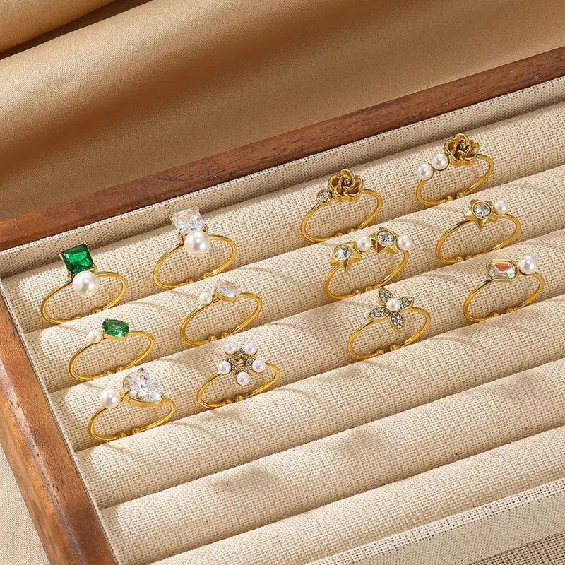 Wholesale PVD Coated Real Gold Plated Geometric 304 Stainless Steel IG Style Elegant Waterproof Non Tarnish Open Rings