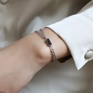 E167 Steel Bracelet Black Zircon 15 + 5cm