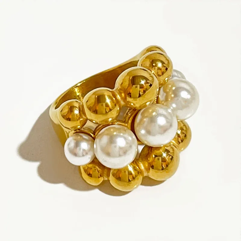 Wholesale PVD Coated Real Gold Plated Geometric 304 Stainless Steel Retro Roman Style Waterproof Non Tarnish Rings