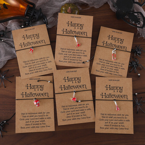 oly-3453a0eef7ec74b6c5c3ddb0a6d5bdc4 Wholesale Cross-border exaggerated and personalized Halloween series card bracelet with bloody tools, teeth, skull, and hand-woven jewelry