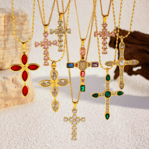 Wholesale Stainless Steel Cross Necklace Retro Titanium Steel Pendant Electroplated 18K Jewelry Necklace