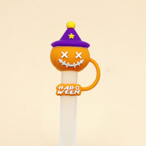 Straw hat [[halloween-witch pumpkin] white words / Bag without straw