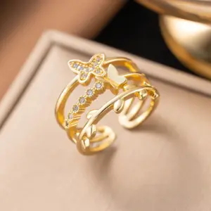 F1136 Copper Material-Three-Layer Butterfly Ring Gold