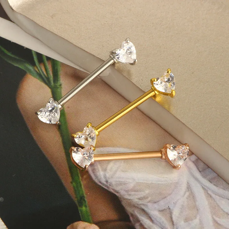 Wholesale Fashion Heart Shape Stainless Steel Plating Zircon Adhesive Nail