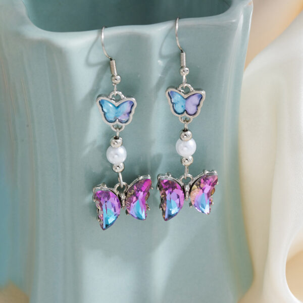 oly-346735763f49f03c6e97bb7d17072e41 Wholesale Silver needle dopamine gradient butterfly diamond pearl earrings niche design sweet cool style personality all-match earrings