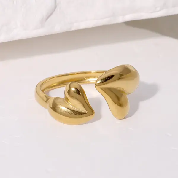 Wholesale PVD Coated Real Gold Plated 18K Gold Heart Shape 304 Stainless Steel Sweet Simple Style IG Style Waterproof Non Tarnish Open Rings