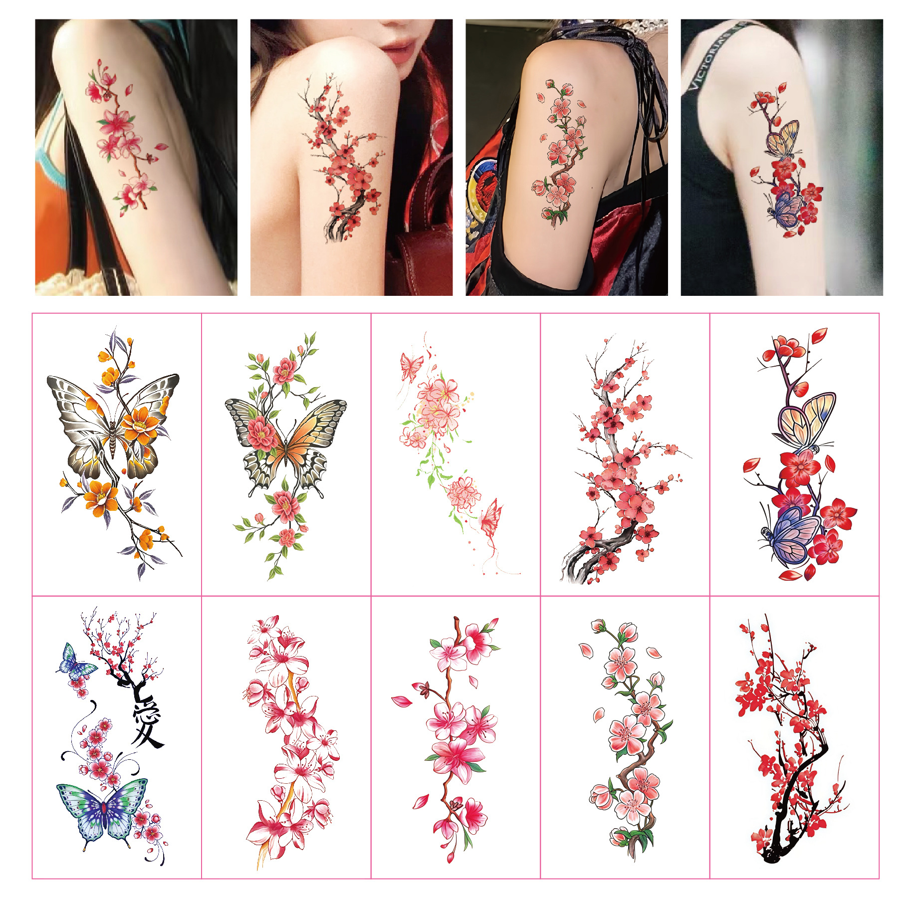 Wholesale Colorful Butterfly Flower Tattoo Stickers for Women Waterproof and Long-Lasting Artificial Classy Sexy -Covering Flower Arm Wrist Clavicle S