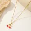 Wholesale Jewelry Cute Sweet Cherry Strawberry 304 Stainless Steel Copper Zircon 18K Gold Plated Enamel Inlay Pendant Necklace