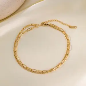 Qyb5038 Cross Hemp Flowers Chain Anklet / Gold