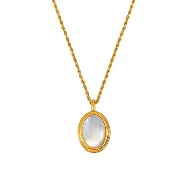 PVD Coated Real Gold Plated 18K Gold Oval 304 Stainless Steel Retro Waterproof Non Tarnish 304 Stainless Steel Pendant Necklace