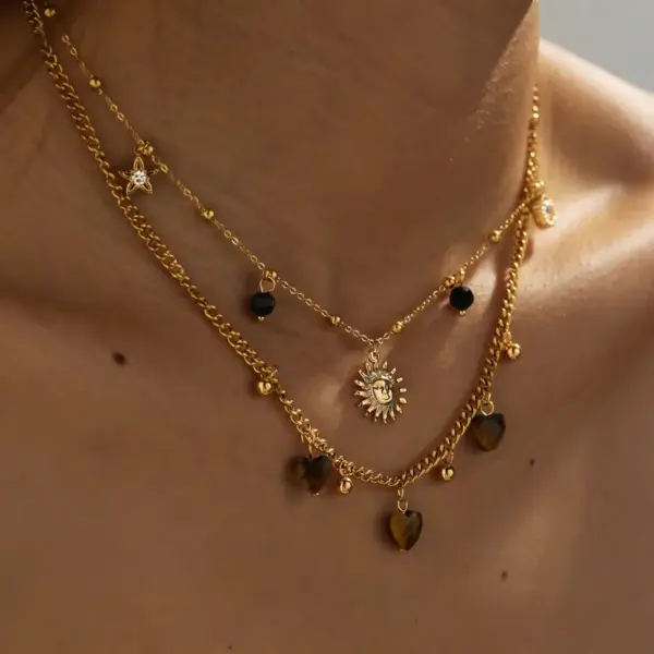 Wholesale 18K Gold Plated 304 Stainless Steel Vacuum Electroplating (In Furnace) Sun Heart Shape Simple Style Cable Chain/Cross Chain/O Chain Pendant Necklace For Women Valentine's Day