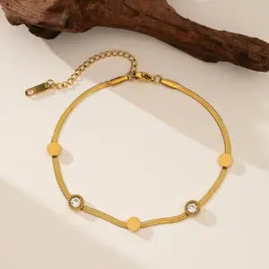 Qyb5084 White Diamond Blade Chain Anklet / Gold