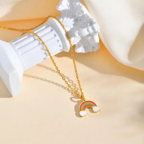 Wholesale PVD Coated Real Gold Plated 18K Gold Rainbow Crown Bow Knot 201 Stainless Steel IG Style Cartoon Style Cute Waterproof Non Tarnish 201 Stainless Steel Lobster Trigger Clasp Closure Pendant Necklace