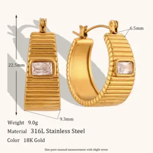 Square Diamond Stripe Trapezoid Ear Ring-Gold-Nx151 White Diamond