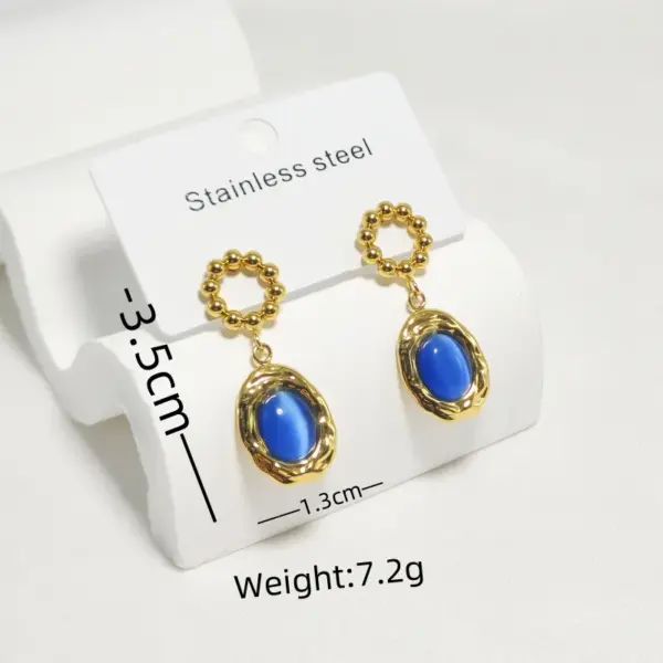 Wholesale 304 Stainless Steel Oval Electroplating Golden Plated Elegant Commute Waterproof Non Tarnish Gold Drop Earrings