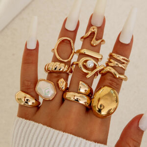 Wholesale Imitation pearl irregular vintage hollow ring set