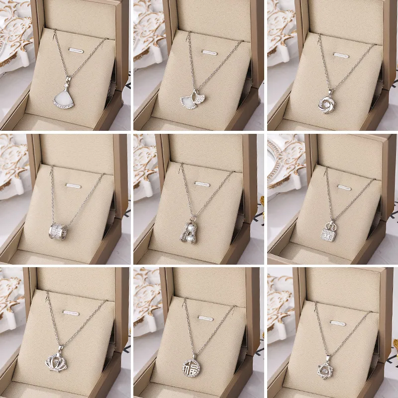 Wholesale Real Gold Plated 304 Stainless Steel Electroplated Artificial Pearls Rhinestones Heart Shape Butterfly Fish Tail Waterproof Non Tarnish Inlay Fashion Necklace For Women'S