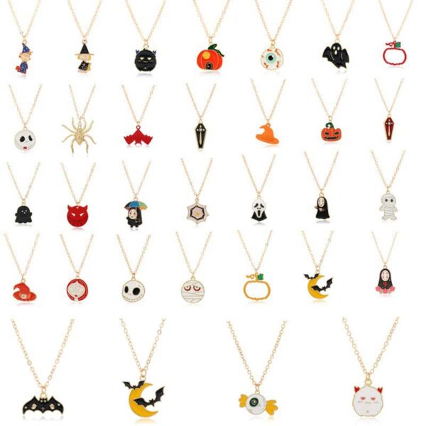 oly-3491c6a7241fe629374f17fb119cf0bd Wholesale Cross-border New Halloween Necklace Retro Exaggerated Ghost Spider Ghost Mask Necklace Halloween Gift Batch