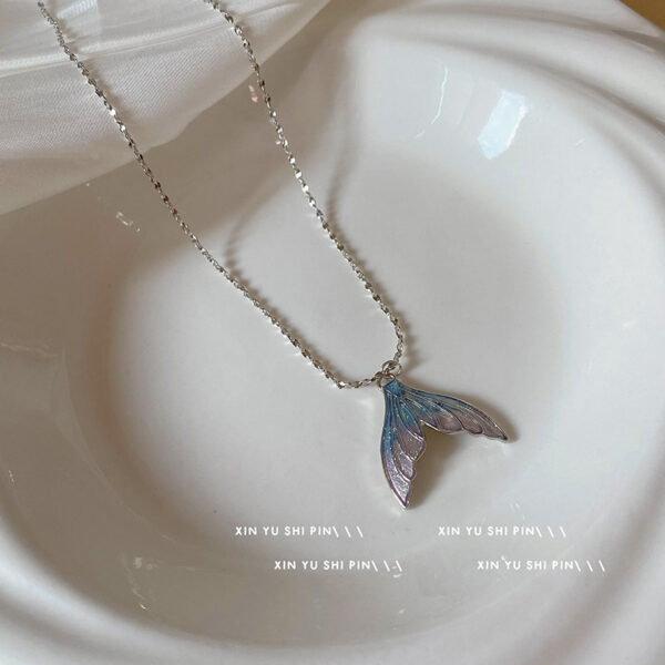Wholesale Colorful Blue and Purple Fishtail Necklace French Super Fairy Mermaid Princess Light Luxury Elegant Magic Flash All-match Clavicle Chain