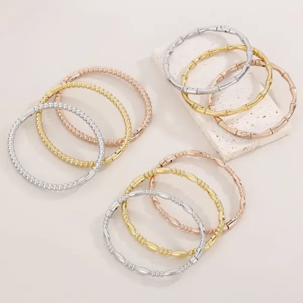 Wholesale 304 Stainless Steel Bamboo PVD Coated 18K Real Gold Plated IG Style Commute Waterproof Non Tarnish Plating Bangle