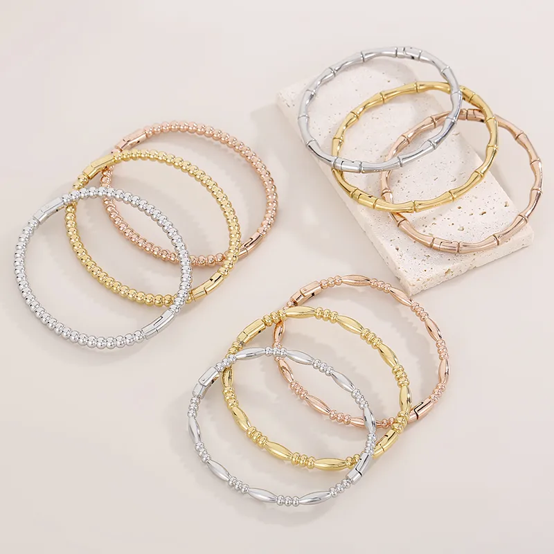 Wholesale 304 Stainless Steel Bamboo PVD Coated 18K Real Gold Plated IG Style Commute Waterproof Non Tarnish Plating Bangle