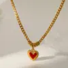 201 Stainless Steel 304 Stainless Steel Heart Shape PVD Coated Zircon Elegant Luxurious Romantic Plating Cuban Link Chain Curb Chain Cable Chain Lobster Trigger Clasp Closure Red Gold Necklace