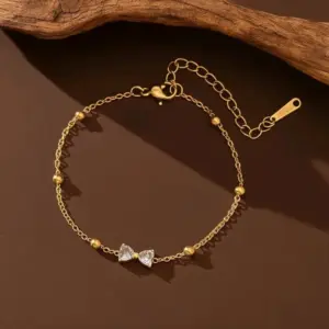 J036-Diamond Bowknot-Anklet- Gold