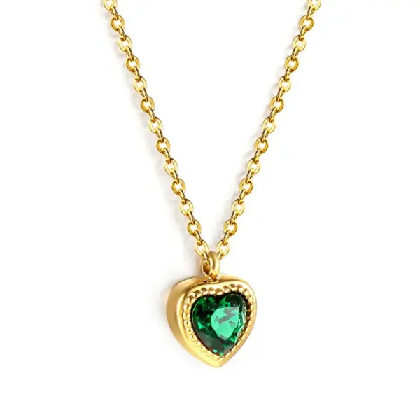 Wholesale Sweet Heart Shape Stainless Steel Plating Inlay Zircon Gold Plated Pendant Necklace