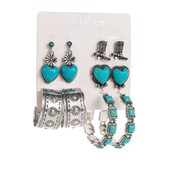 Wholesale Turquoise Earrings Set Western Style Love Shoes Boots Cross Earrings
