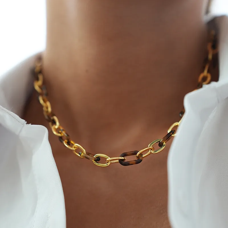 Wholesale Summer Ladies 18K Gold Plated Stainless Steel Leopard Print Necklace Fashionable Casual Minimalist Style Four Seasons Universal