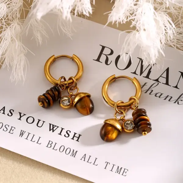 Wholesale Stainless Steel Pearl Imitation Leaf Dangle Earrings For Women Natural Stone Fashion New Trend Drop Earrings Jewelry