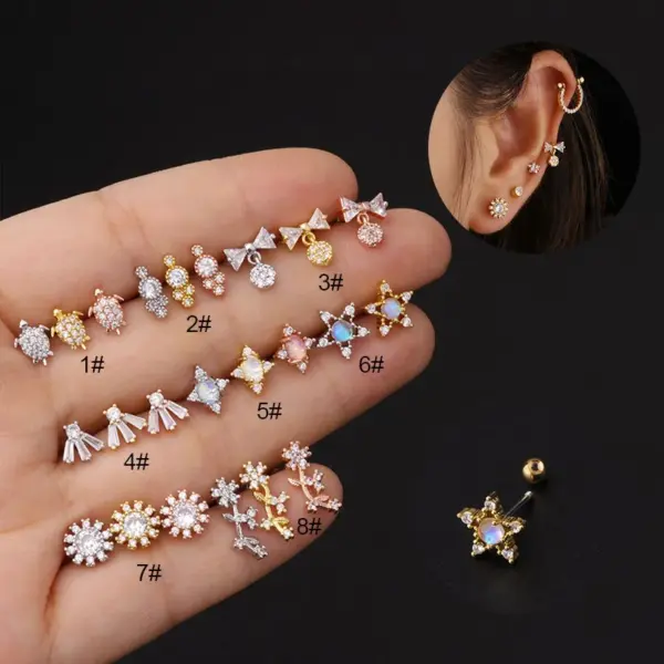 Copper Artificial Gemstones Ear Cartilage Rings & Studs Geometric Waterproof Non Tarnish Surgical Steel Women'S