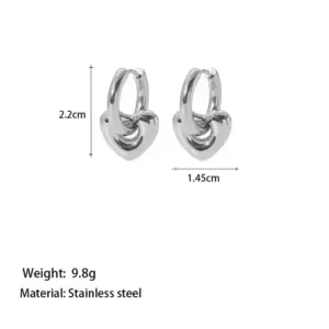 【XKE0020】Heart Hoop Earrings / Steel Color