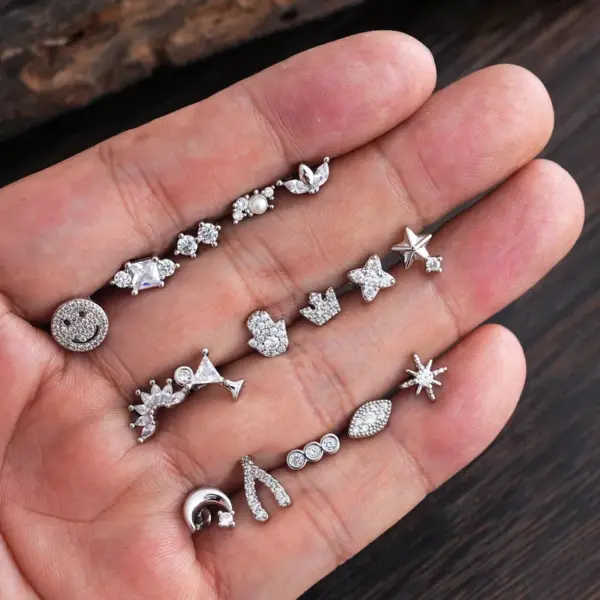 Wholesale Stainless Steel Plated Micro Paved Zirconia Ear Studs Genuine Gold Electroplated Small Elegant Punk Style Unisex Earrings