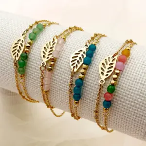PVD Coated Real Gold Plated 18K Gold Leaves 304 Stainless Steel Elegant Sweet Simple Style Waterproof Non Tarnish 304 Stainless Steel Bracelets