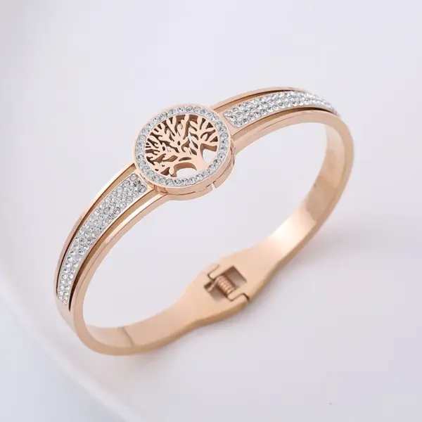 304 Stainless Steel Life Tree PVD Coated Artificial Rhinestones 18K Gold Plated Classic Style Rose Gold Gold Sier Bangle