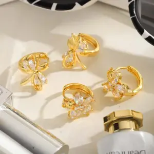 Wholesale 1 Pair Luxurious Romantic Artistic Butterfly Bow Knot Inlay 304 Stainless Steel Zircon Ear Studs