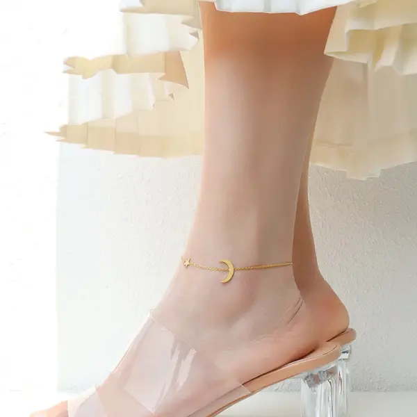 Fashion Star 304 Stainless Steel Waterproof Non Tarnish No Inlaid PVD Coated Real Gold Plated 18K Gold Women'S Anklet