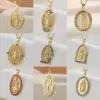 Wholesale Copper Inlay Human Virgin Mary Oval Zircon Pendant Necklace