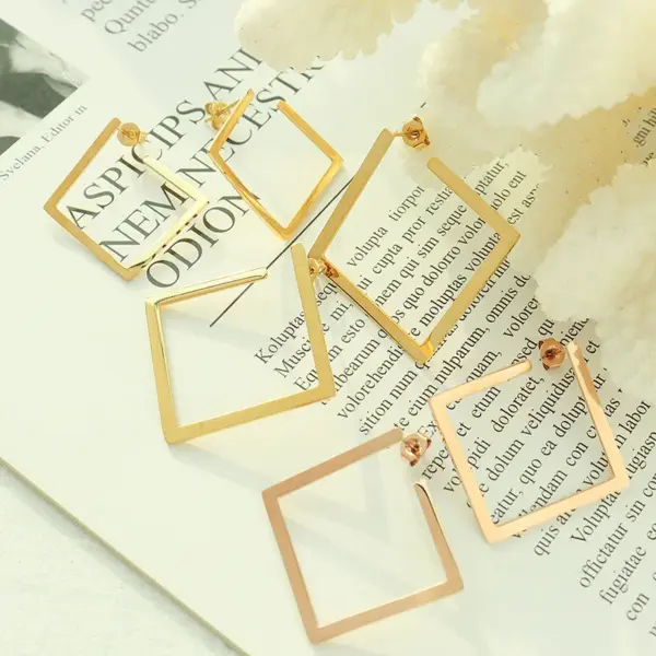 PVD Coated Real Gold Plated 18K Gold Square 304 Stainless Steel Fashion Waterproof Non Tarnish Earrings
