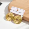 Elegant Spiral Patterned Electroplated 304 Stainless Steel Round And Oval Shaped Ear Studs Women's Fashion Jewelry Earrings