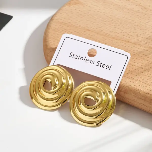 Elegant Spiral Patterned Electroplated 304 Stainless Steel Round And Oval Shaped Ear Studs Women's Fashion Jewelry Earrings