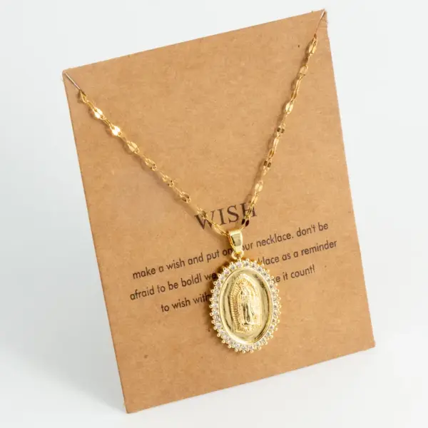 Wholesale Streetwear Oval Stainless Steel Copper Plating Inlay 18K Gold Plated Rhinestones Zircon Pendant Necklace