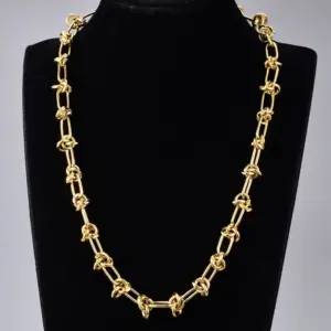 Wholesale PVD Coated 18K Real Gold Plated Knot 304 Stainless Steel Hip-Hop Waterproof Non Tarnish Necklace