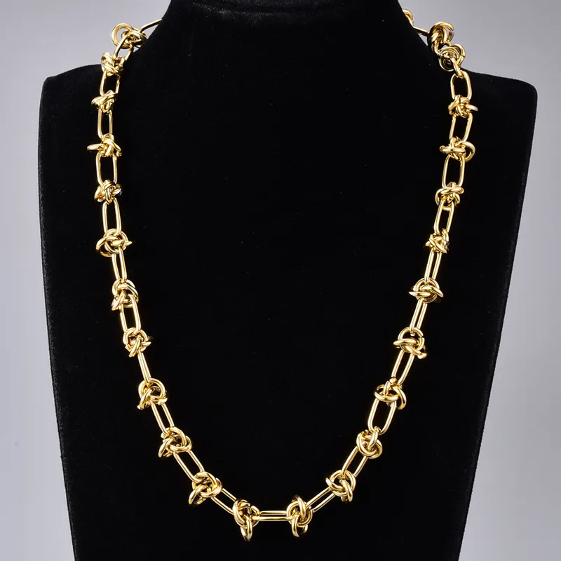Wholesale PVD Coated 18K Real Gold Plated Knot 304 Stainless Steel Hip-Hop Waterproof Non Tarnish Necklace