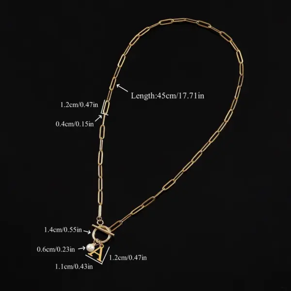 Wholesale 201 Stainless Steel Artificial Pearl Letter Electroplated Stone-Free 18K Real Gold Plated Casual Classic Style Waterproof Non Tarnish Gold Pendant Necklace